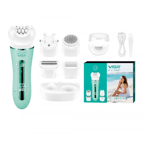 Эпилятор 5в1 VGR V-751 с 5 насадками (Зеленый)