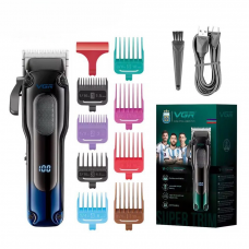 Акумуляторна машинка для стрижки VGR V-013 з 8 насадками LED (Синій)