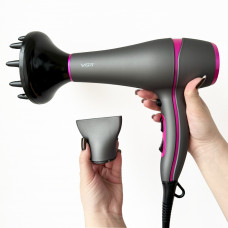 Фен для волосся VGR V-402 з 2 насадками (Чорно-рожевий)
