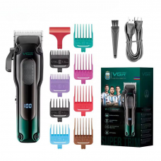 Акумуляторна машинка для стрижки VGR V-013 з 8 насадками LED (Зелений)