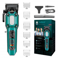 Акумуляторна машинка для стрижки VGR V-600 з 6 насадками LED (Зелений)