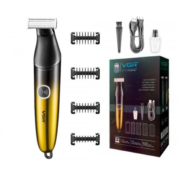 Бритва-триммер для стрижки бороды и усов VGR V-339 с 4 насадками (Золотой)