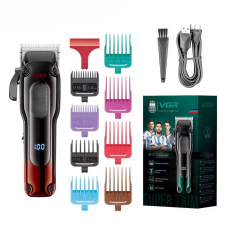 Акумуляторна машинка для стрижки VGR V-013 з 8 насадками LED (Червоний)