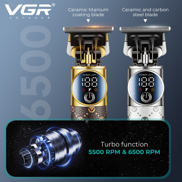 Триммер VGR V-942 с 4 насадками LED (Золотой)