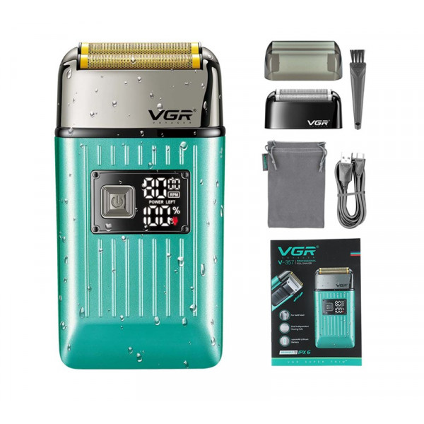 Электробритва шейвер VGR V-357 с 2 насадками LED (Зеленый)