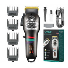 Акумуляторна машинка для стрижки VGR V-699 з 4 насадками LED (Чорний)