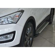 Боковые пороги Allmond Grey (2 шт., алюм.) для Hyundai Santa Fe 3 2012-2018 гг