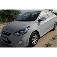 Накладки на зеркала без выреза под поворотник (2 шт) OmsaLine - Итальянская Нержавейка для Hyundai Accent 2011-2017 гг