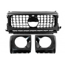 Решетка радиатора с рамками фар G63 AMG стиль 2018 (для автомобилей с установленным комплектом рестайлинга) для Mercedes G сlass W463 1990-2018 гг