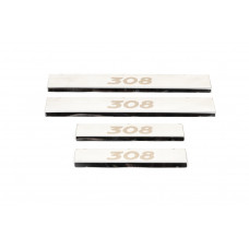 Накладки на пороги (Carmos, 4 шт, нержавеющая сталь) для Peugeot 308 2007-2013 гг