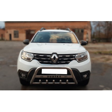 Кенгурятник с надписью WT004 (нерж.) для Renault Duster 2018-2024 гг