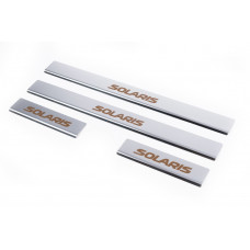 Накладки на пороги Carmos Solaris V1 (4 шт, нержавейка) для Hyundai Accent 2011-2017 гг