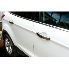 Хромированные Накладки на Ручки (4 шт., Нержавейка) Без чипа, OmsaLine - Итальянская нержавеющая сталь для Ford Kuga/Escape 2013-2019 гг