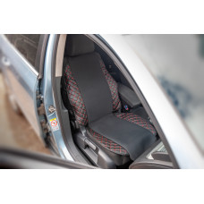 Накидка на сиденье ECO и ткань (1 шт, черный с красной нитью-2025 ткань)