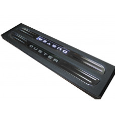 Беспроводные пороги с подсветкой (2 шт, нержавейка) для Dacia Duster 2008-2018 гг