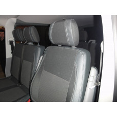 Авточехлы (Эко-кожа и Ткань, Premium) Полный салон для Volkswagen T5 Caravelle 2004-2010 гг