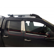 Окантовка окон нержавейка (4 полоски) OmsaLine - Итальянская Нержавейка для Volkswagen Amarok 2010-2022 гг