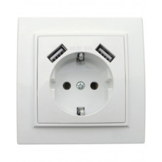 Розетка RIGHT HAUSEN KIRA 1-я внутренняя с/з белая+2USB HN-016241 NEW