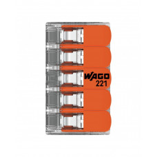 Клемма WAGO 5-конт. д/розпод. коробок, универсальная 0,2-4 мм, прозрачная, 221-415