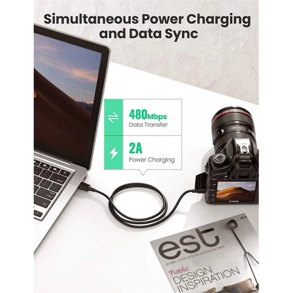 Кабель UGREEN USB 2.0 A Male to Mini 5 Pin Male Cable 2m (Black)