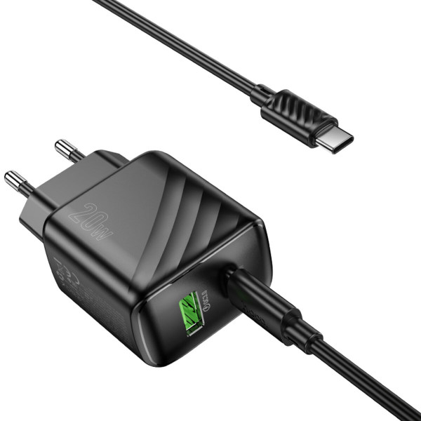 Мережевий зарядний пристрій HOCO CS25A Rico PD20W+QC3.0 charger set(C to C) Black