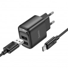 Мережевий зарядний пристрій HOCO C141A Smart dual-port charger set(Type-C) Black