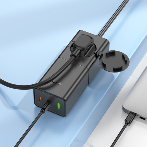Мережевий зарядний пристрій HOCO NS4 Sharp PD65W(2C1A) desktop socket(EU/GER) Black