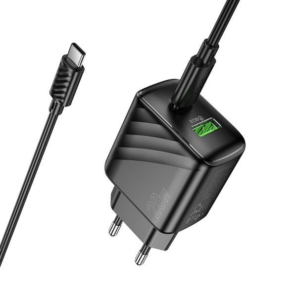 Мережевий зарядний пристрій HOCO CS25A Rico PD20W+QC3.0 charger set(C to C) Black