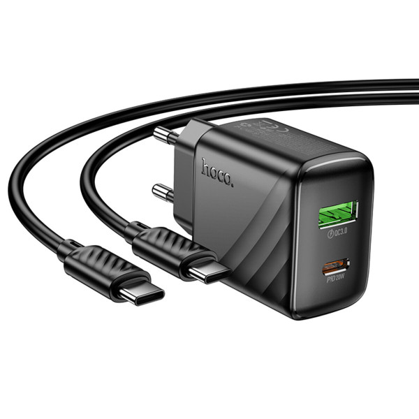 Мережевий зарядний пристрій HOCO CS25A Rico PD20W+QC3.0 charger set(C to C) Black