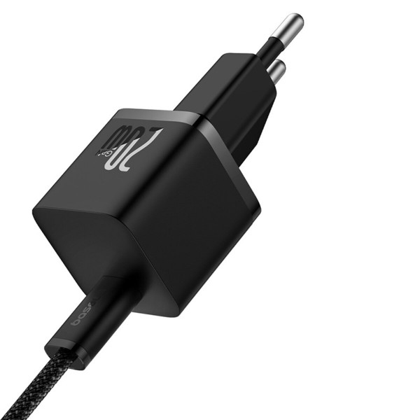 Мережевий зарядний пристрій з кабелем Baseus GaN5 Fast Charger(mini) 1C 20W EU Cluster Black(With: Fast Charging Data Cable Type-C)