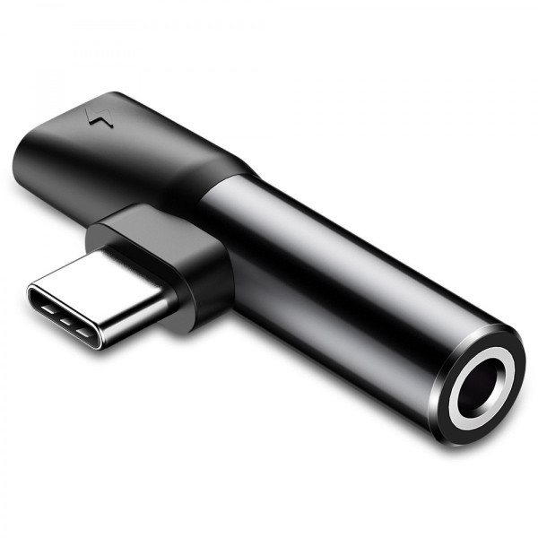 Кабель-перехiдник Baseus L41 Type-C(input) for Type-C female connectors+3.5 mm female Black