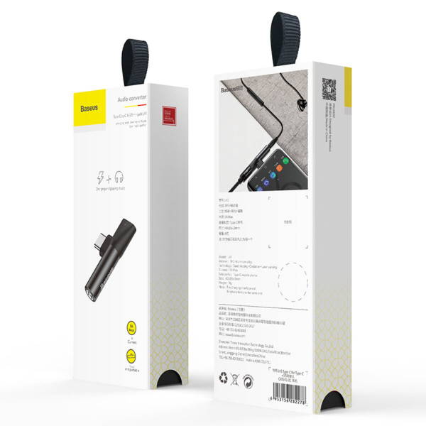 Кабель-перехiдник Baseus L41 Type-C(input) for Type-C female connectors+3.5 mm female Black