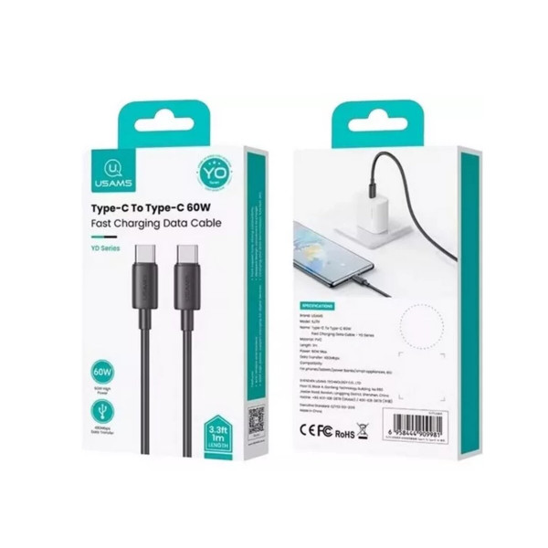 Кабель Usams SJ711 Type-C To Type-C 60W Fast Charging black