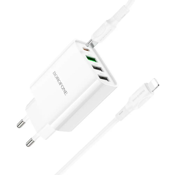Мережевий зарядний пристрій BOROFONE BA79A Clever four-port PD20W(1C3A) charger set(C to iP) White