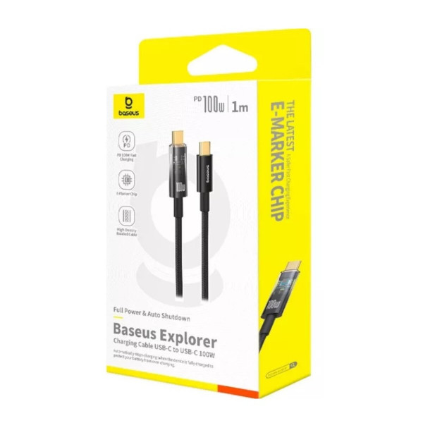 Кабель Baseus Explorer Charging Cable USB-C to USB-C 100W with Auto Shutdown  1m Cluster Black