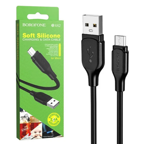 Кабель BOROFONE BX42 USB to Type-C 3A, 1m, silicone, TPE connectors, Black