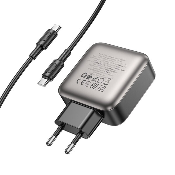 Мережевий зарядний пристрій з кабелем BOROFONE BAS56A Absolute PD45W (2C1A) charger set (C to C) (EU) Black