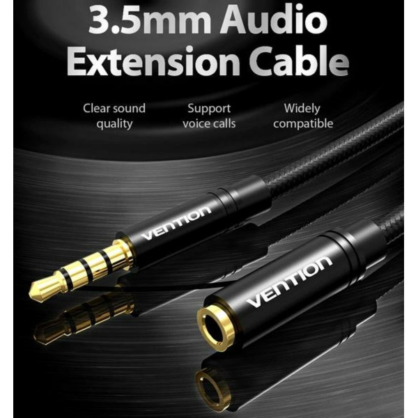 Аудіокабель Vention Cotton Braided 3.5mm Audio Extension Cable 2M Black Metal Type (VAB-B06-B200-M)
