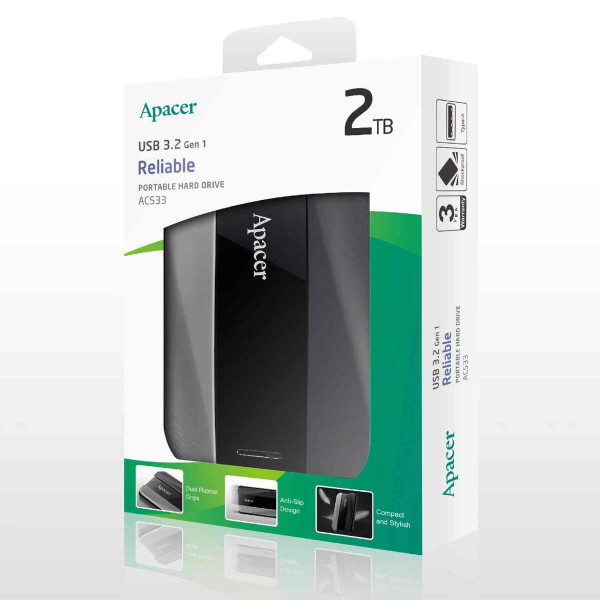 Зовнішній жорсткий диск PHD External 2.5'' Apacer USB 3.2 Gen 1 AC533 2TB Black
