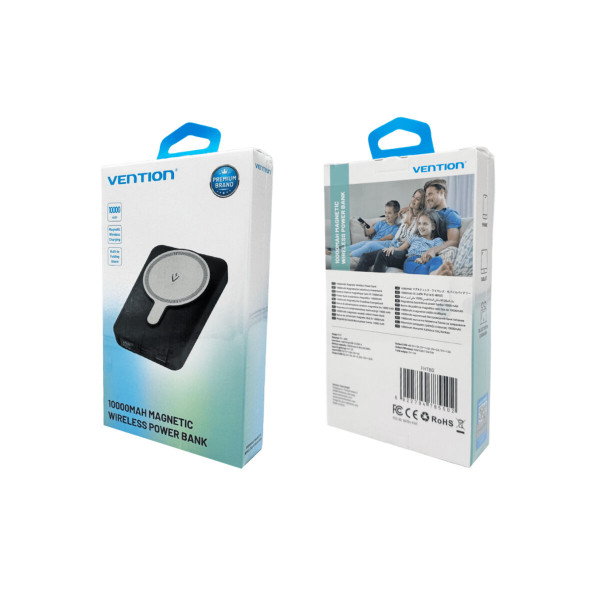 Зовнішній акумулятор Vention 10000mAh Magnetic Wireless Power Bank (USB-C + Lightning + USB-C + USB-A +Wireless) 22.5W Black LED Display Type (FHTB0)