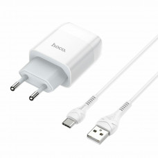 Мережевий зарядний пристрій з кабелем HOCO C73A Glorious dual port charger set(Type-C) 12W White