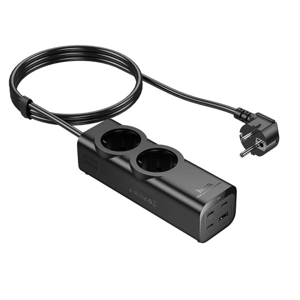 Мережевий подовжувач HOCO NS10 Wisdom 2-position (PD67W/3C1A) desktop socket (EU/GER) Black