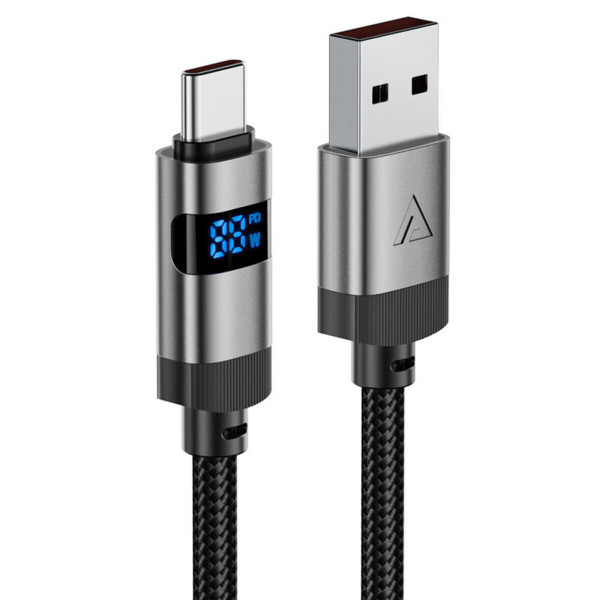 Кабель ACEFAST C15-04 USB-A to USB-C zinc alloy digital display braided charging data cable Black