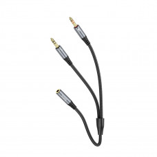 Аудіокабель HOCO UPA21 2-in-1 3.5 headset audio adapter cable(female to 2*male) 0.25m Metal Gray