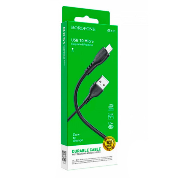 Кабель BOROFONE BX51 Triumph Micro-USB 1m 2.4A Black