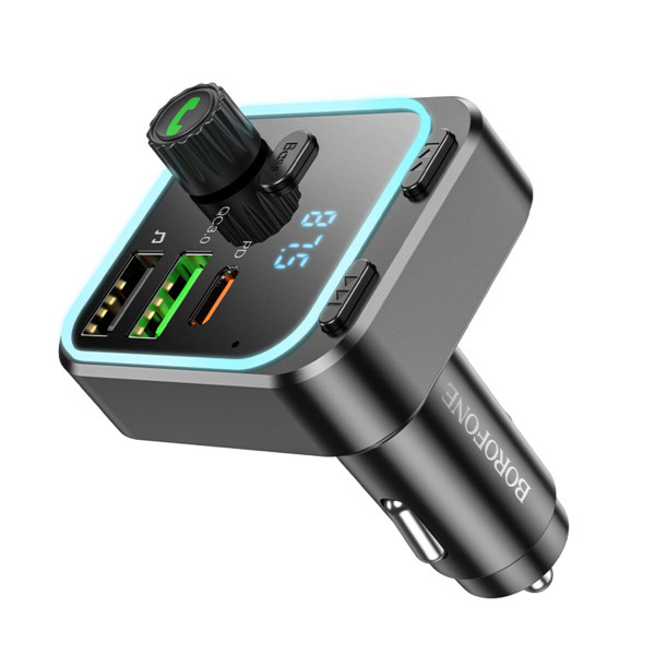 АЗП з FM-модулятором BOROFONE BC53 Highway PD20W+QC3.0 car BT FM transmitter 18W Black