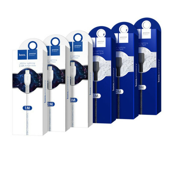 Кабель HOCO X20 USB to iP 2.4A, 1m, PVC, TPE connectors, Black