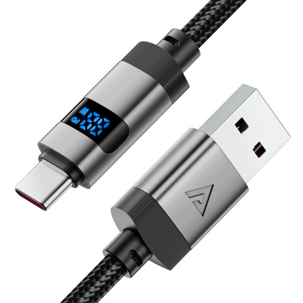 Кабель ACEFAST C15-04 USB-A to USB-C zinc alloy digital display braided charging data cable Black