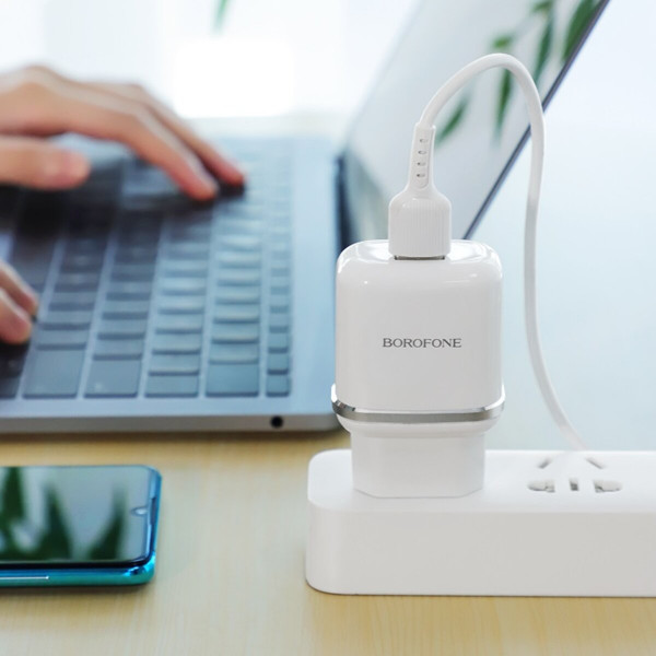 Мережевий зарядний пристрій з кабелем BOROFONE BA36A High speed single port QC3.0 charger set 18W(Type-C) White
