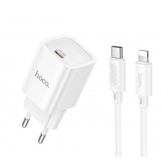 Мережевий зарядний пристрій з кабелем HOCO C148A Charm single port PD30W charger set (C to iP) (EU) White